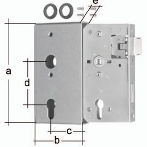 Schlosskasten DIN L/R Maß A172xB94xC60mm Maß E 40mm Dornm.60mm GAH