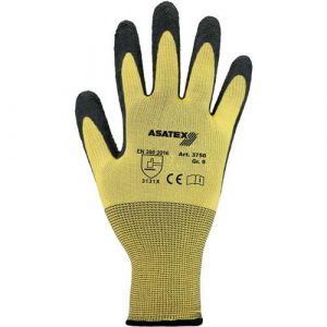 Handschuhe Gr.8 gelb/schwarz EN 388 PSA II Nyl.m.Naturlatex ASATEX - VPE: 12