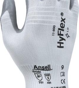 Handschuhe HyFlex 11-800 Gr.9 weiß/grau EN 388 PSA II Nyl.m.Nitrilschaum ANSELL - VPE: 12