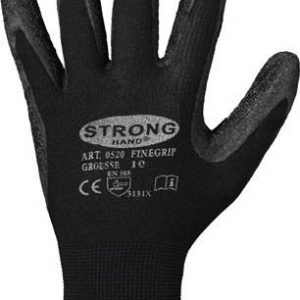 Handschuhe Finegrip Gr.7 schwarz EN 388 PSA II Nyl.m.Schrumpf-Latex STRONGHAND - VPE: 12